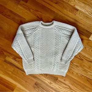 Men's Crewneck Aran Knit Sweater - Cream